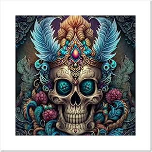 Mystical Feathered Skull Artwork Posters and Art